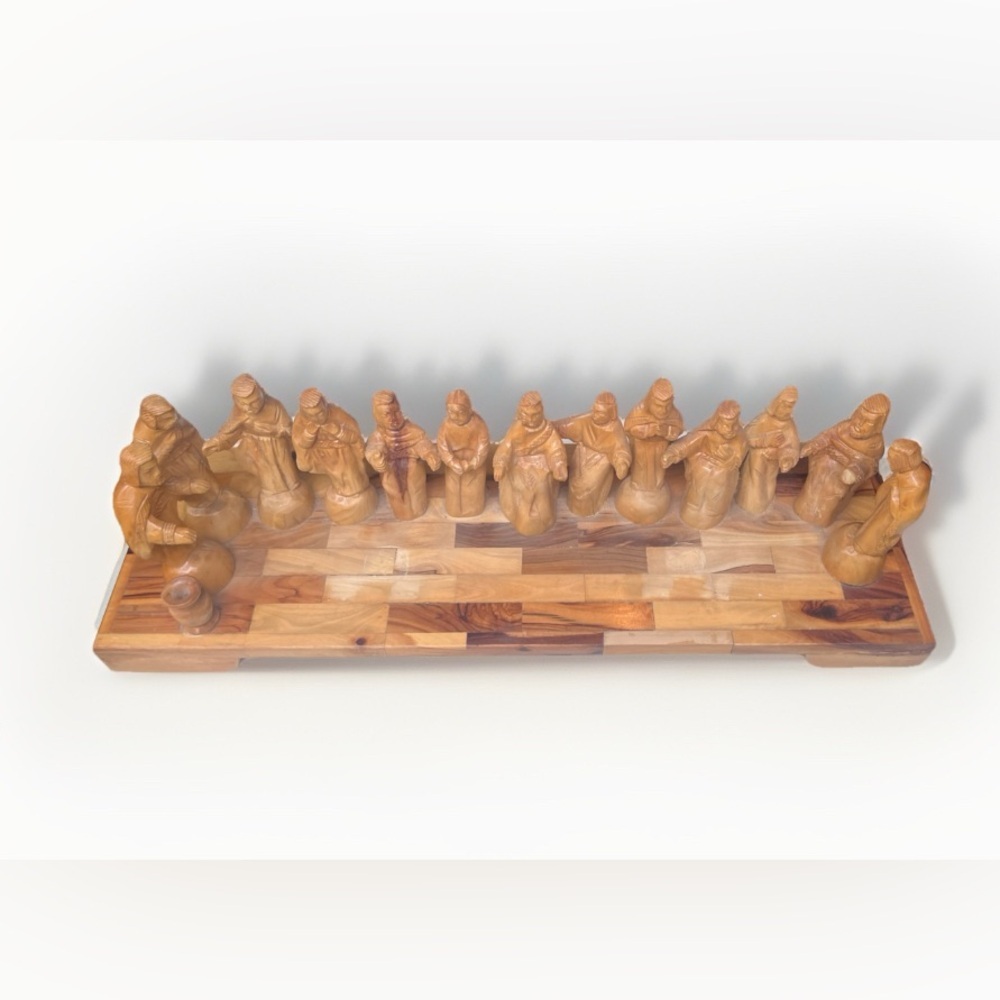 Last supper wooden display plague figurines stationary disciples Jesus